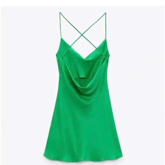 Zara Kelly Green Mini Cowl Neck Backless Dress Medium - Picture 2 of 9